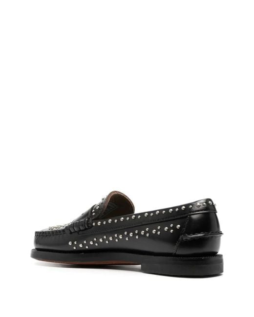 Sebago Black Stud-Embellished Leather Loafers
