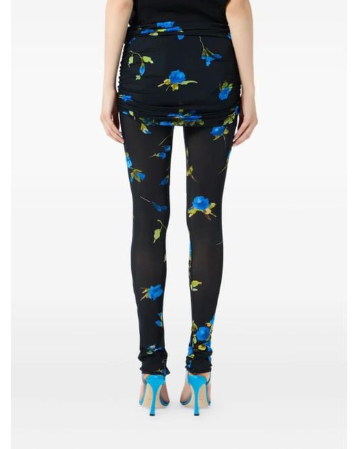 Blumarine Blue Floral-Print Gathered Leggings