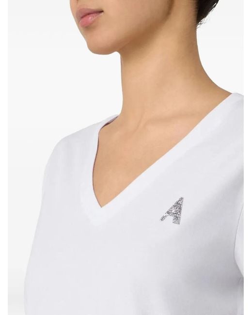 ARMANI EXCHANGE White Rhinestone-Embellished V-Neck T-Shirt