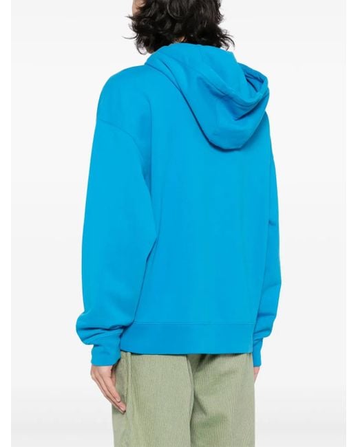 Maison Kitsuné Blue Embroidered-Logo Cotton Hoodie for men