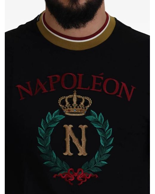 Dolce & Gabbana Black Embroidered Cotton T-Shirt for men