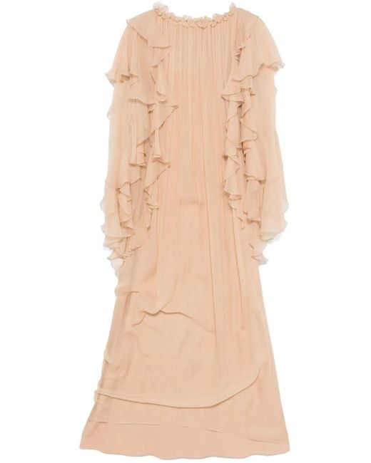 Alberta Ferretti ラッフル マキシドレス Natural