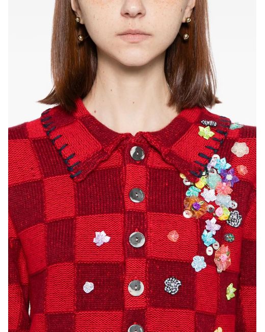 YANYAN KNITS Red Shrunken-Work Cardigan