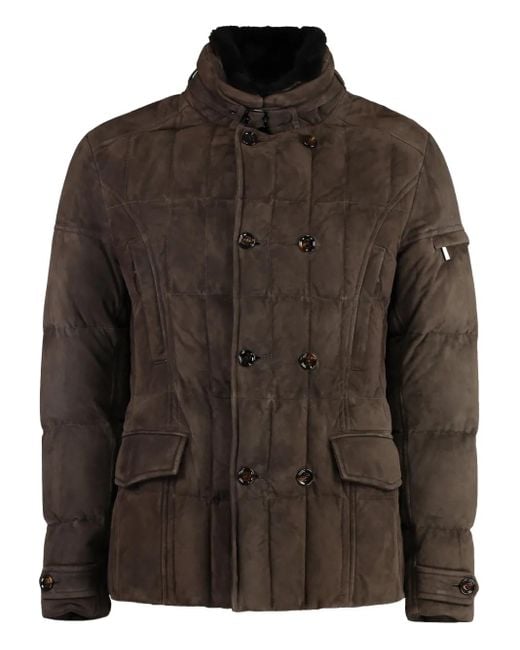 Moorer Brown Shearling-Collar Quilted Jacket for men