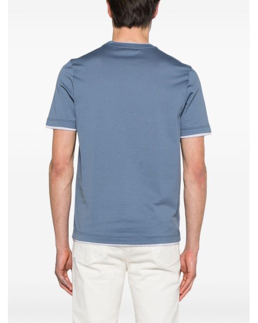 Barba Napoli Blue Contrasting-trim Cotton T-shirt for men