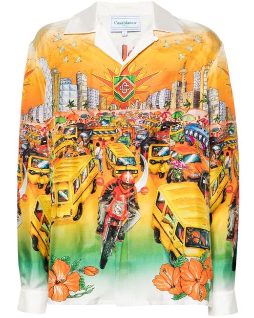Casablancabrand Yellow Traffic Silk Shirt for men