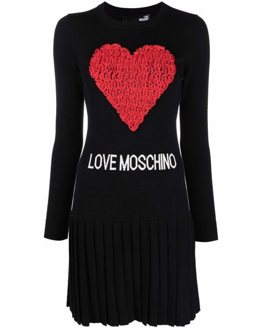Love Moschino Gestricktes Kleid mit Tüllherz in Schwarz - Lyst