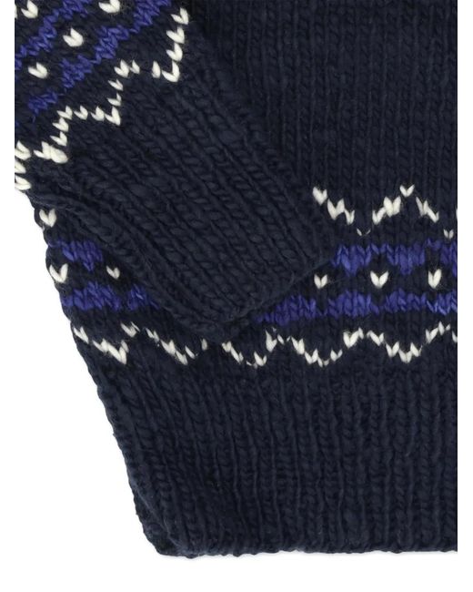 Fortela Blue Chamula Patterned Zip-Fastening Cardigan for men