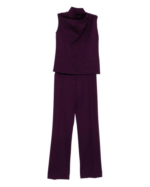 Saiid Kobeisy Purple Pleated Shoulder Top Pants Ensemble