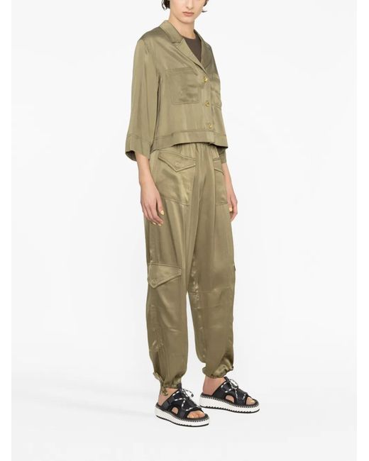 Ganni Green Cropped Satin Shirt