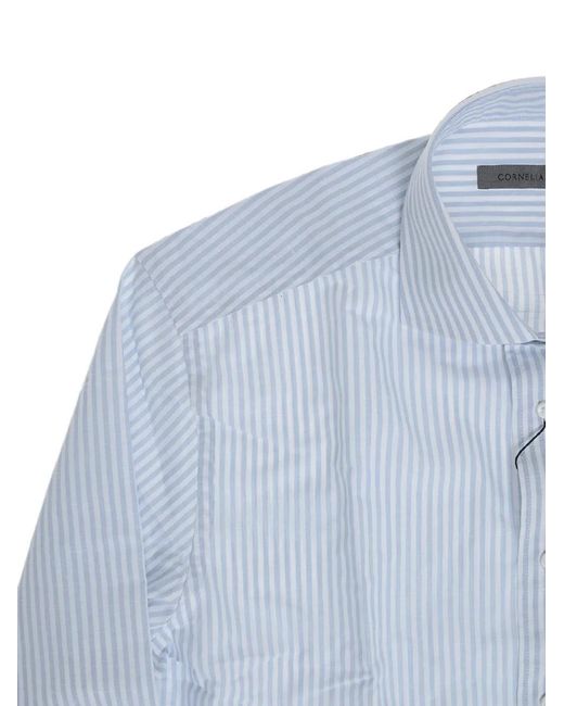 Corneliani Blue Awning-Striped French-Collar Shirt for men