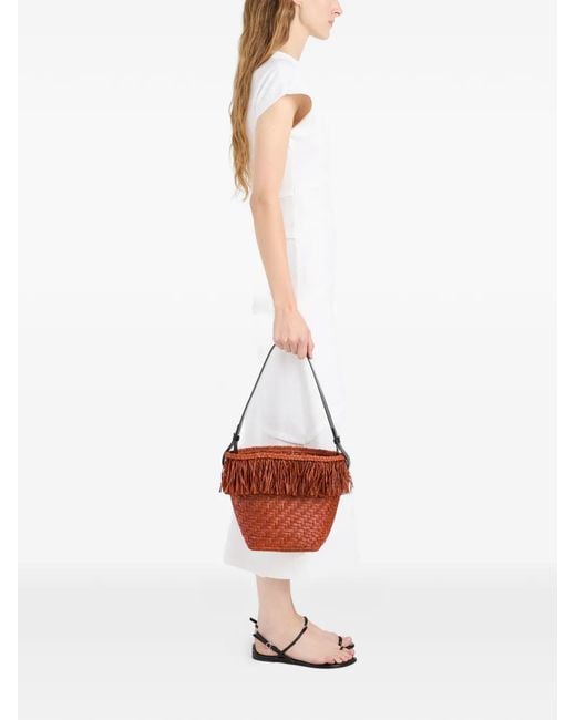 Proenza Schouler White Fringe-Trim Raffia Bucket Bag