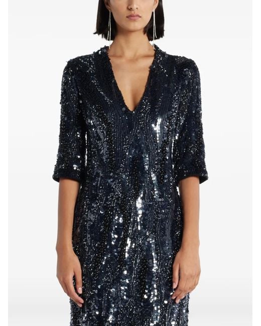 ilta Blue Allegra Sequin V-Neck Maxi Dress