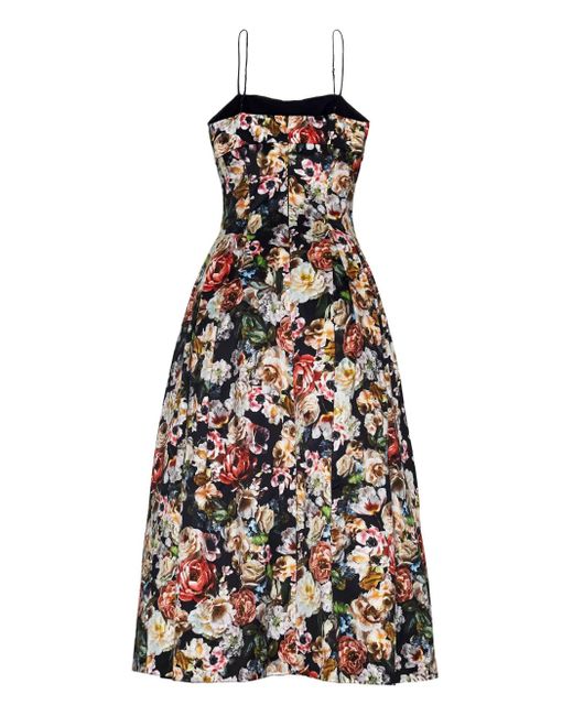 Adam Lippes White Rickie Floral-Print Midi Dress