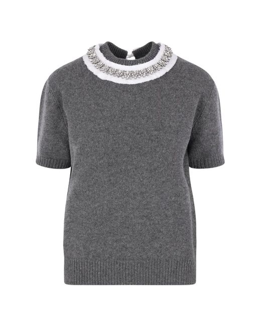 Prada Gray Short-Sleeved Wool And Cashmere Sweater