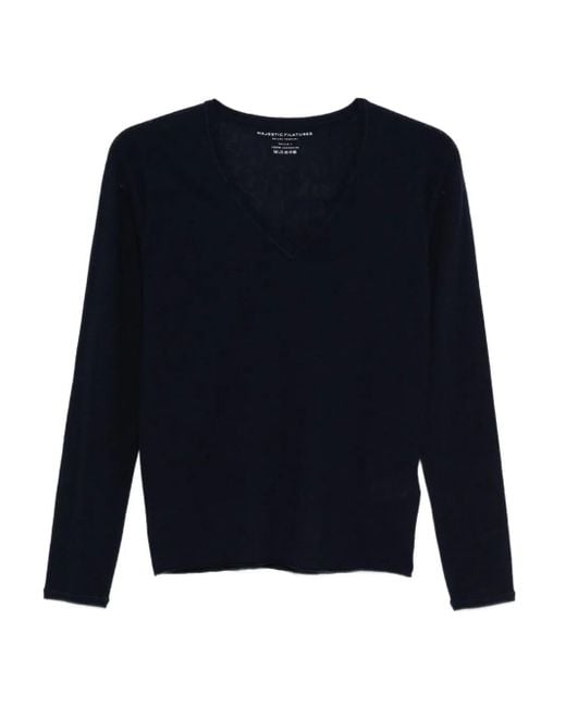 Majestic Filatures Blue V-Neck Long-Sleeve Sweater