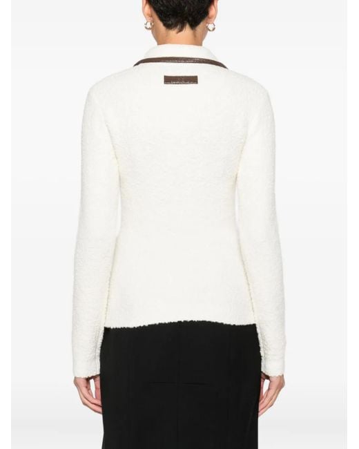 Elisabetta Franchi White Zip-Front Collar Sweater