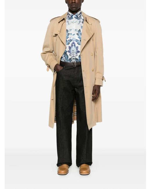 Etro Blue Floral-Print Cotton Shirt for men