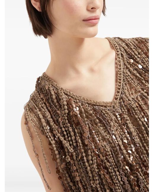 Brunello Cucinelli Brown Dazzling Cascades Oberteil