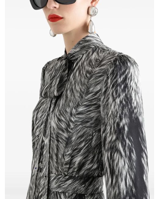 Dolce & Gabbana Gray Fur-Print Midi Dress