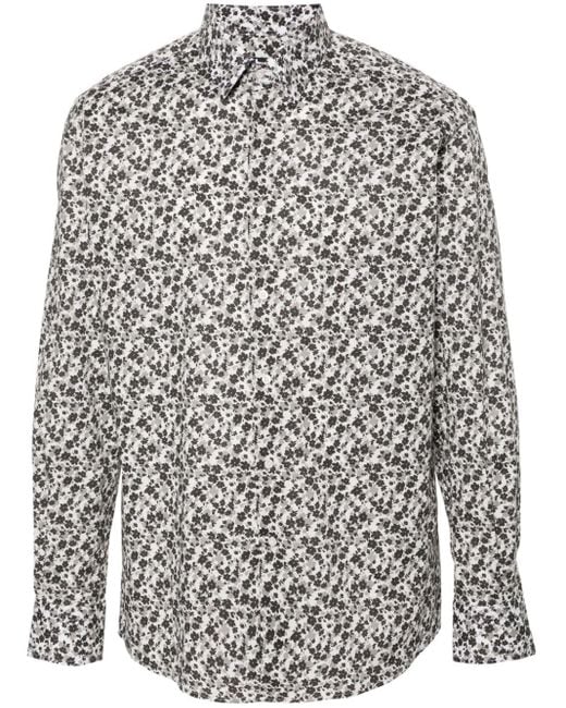 Karl Lagerfeld Gray Floral-print Poplin Shirt for men