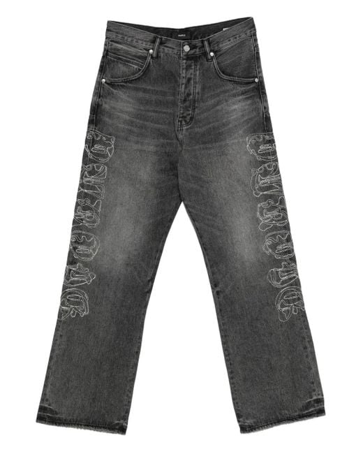 Purple Brand Gray Embroidered Wide-Leg Jeans for men