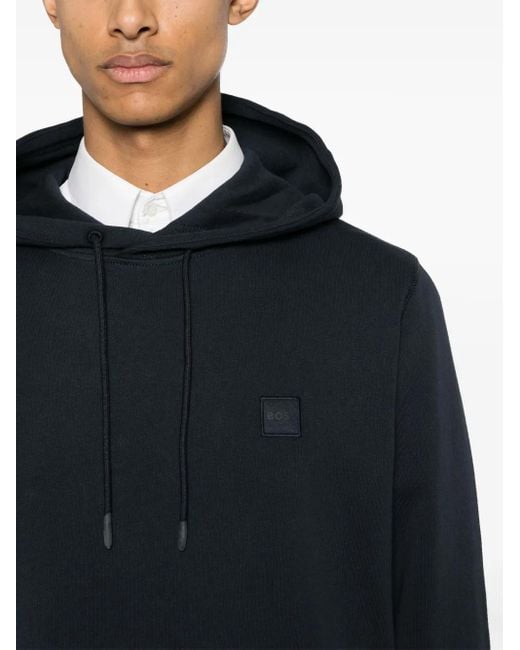 Hoodie En Coton À Patch Logo Boss pour homme en coloris Blue