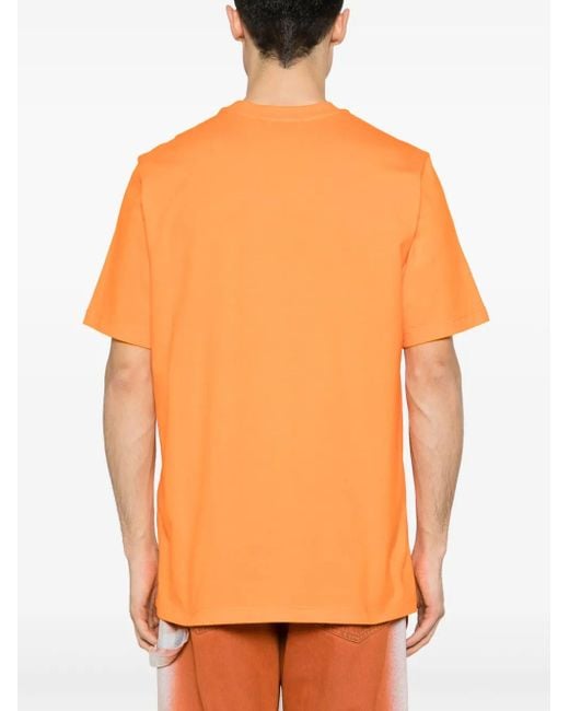 MSGM Orange T-Shirt En Coton À Logo Imprimé for men