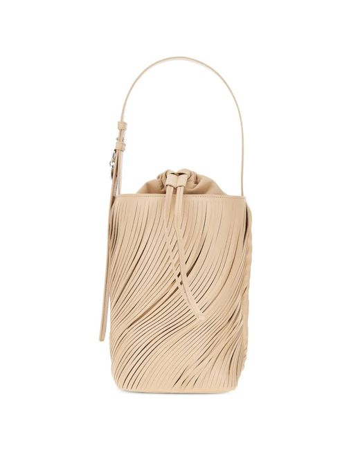 Emporio Armani Natural Fringe-Detailed Leather Bucket Bag