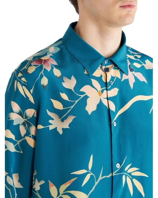 Etro Blue Floral-print Silk Crepe De Chine Shirt for men