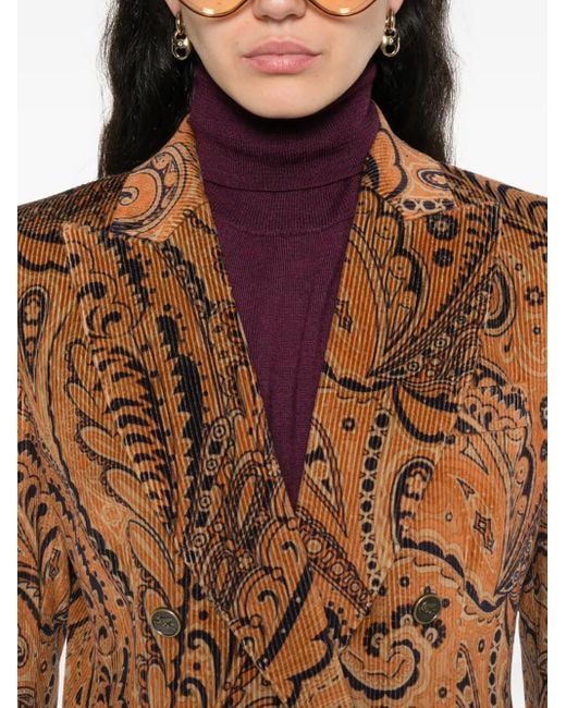 Etro Brown Paisley-Print Double-Breasted Blazer