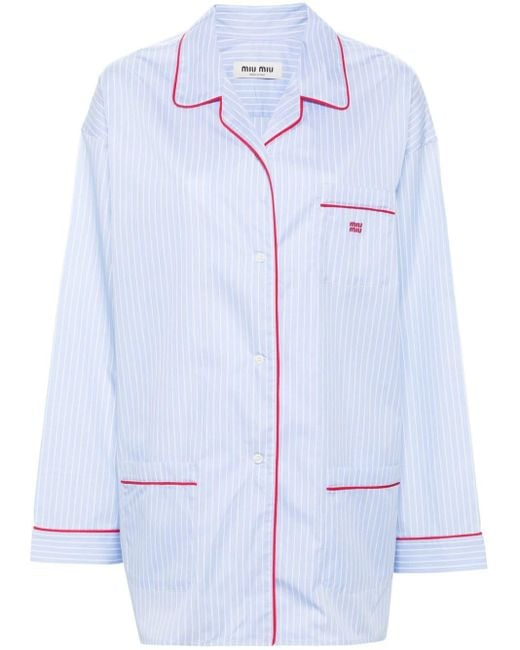 Miu Miu Striped Cotton Shirt in het Blue