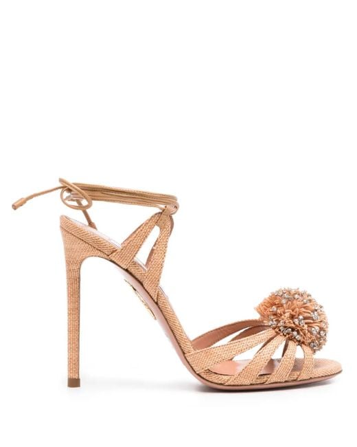 Aquazzura Pink 110Mm Movida Crystal-Embellished Pom-Pom Sandals