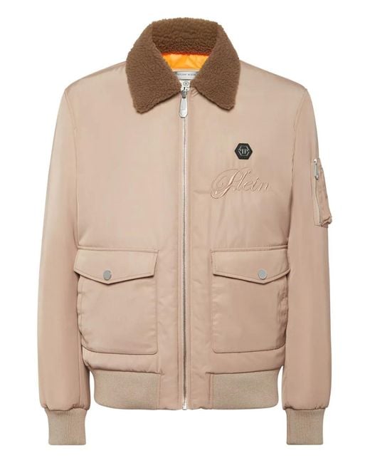 Philipp Plein Natural Shearling-Collar Bomber Jacket for men