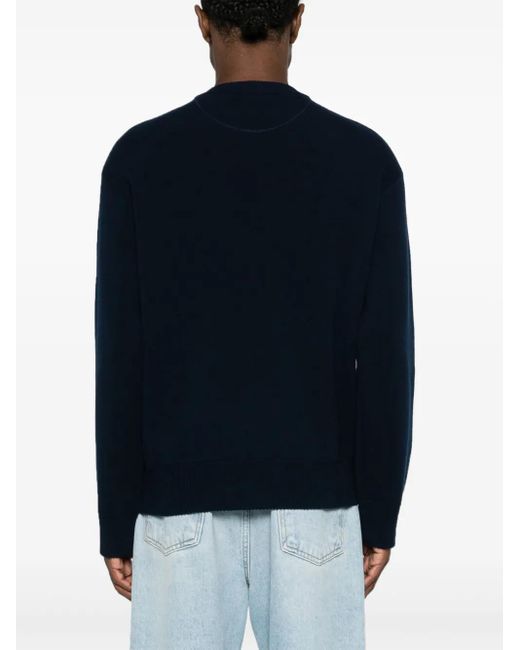 Valentino Garavani Blue Embroidered-Logo Knitted Jumper for men