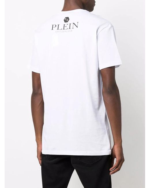Philipp Plein Gray Outline Skull Crystal Cotton T-Shirt for men