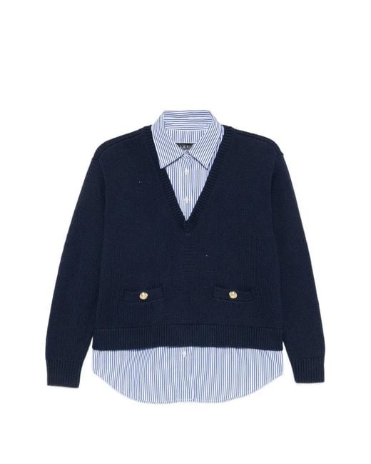 Ralph Lauren Blue Pull Boutonné À Effet Superposé