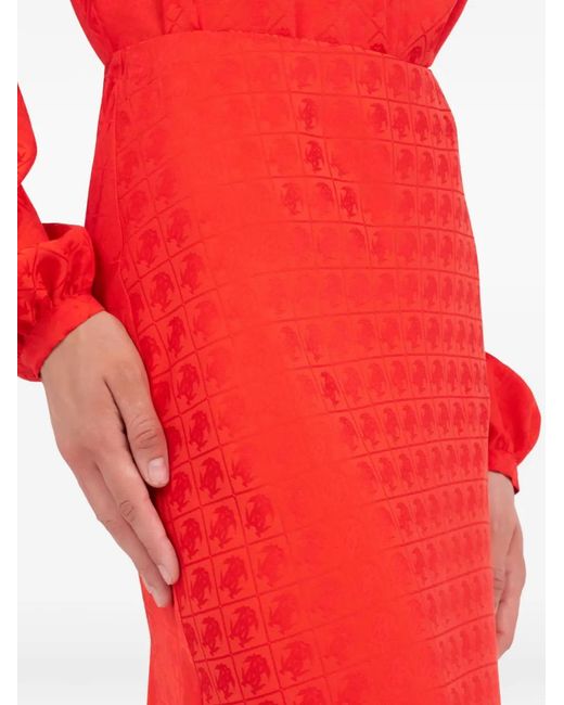 Roberto Cavalli Red Monogram-Pattern Maxi Skirt