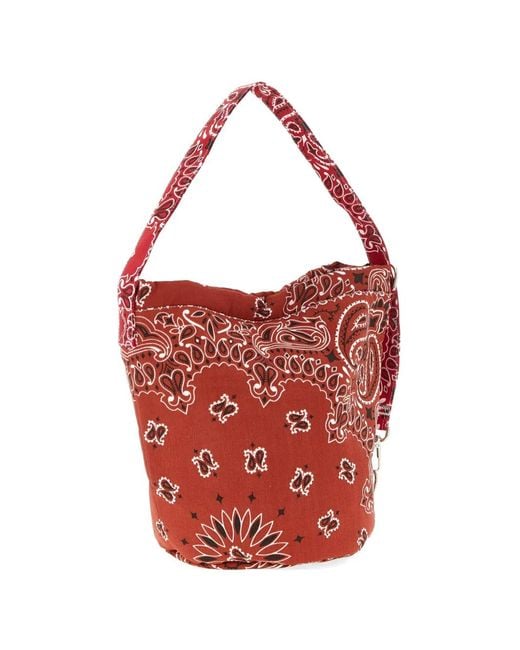 Call it By Your Name Red Seau Bandana-Print Bucket Bag