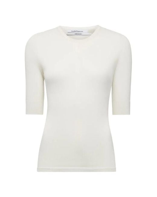 Another Tomorrow White Gerippter Pullover Mit Ellenbogenärmeln