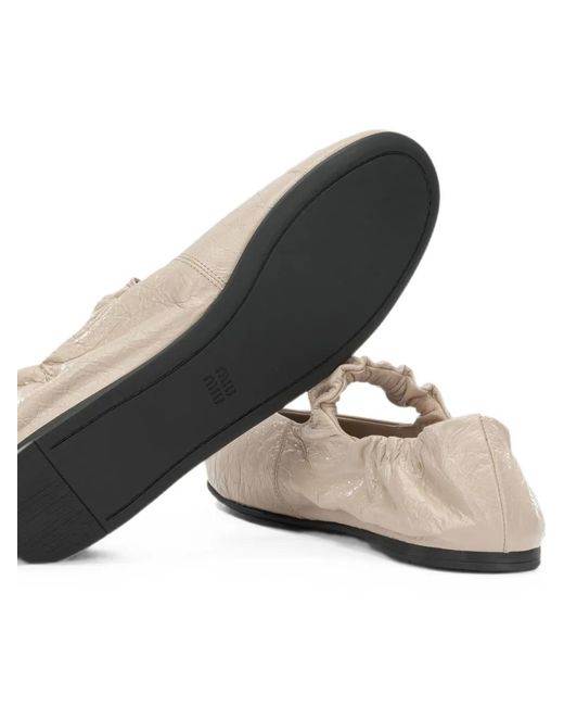 Miu Miu White Crinkled-Leather Ballet Flats