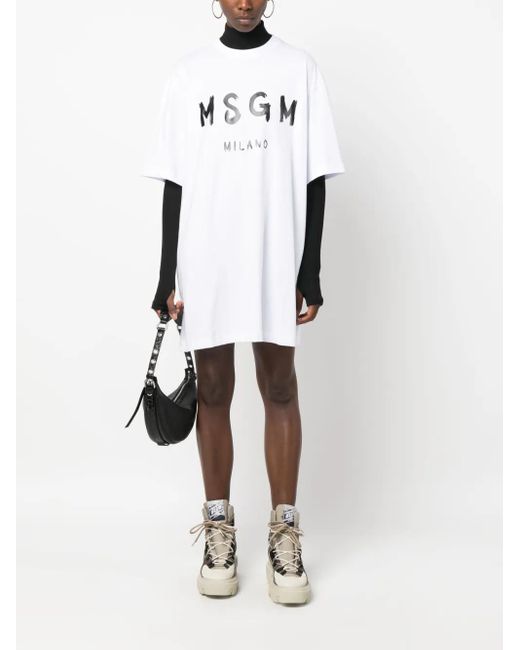 MSGM White Abito Con Logo
