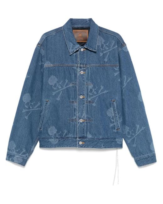 MASTERMIND WORLD Blue Monogram-Pattern Denim Jacket for men