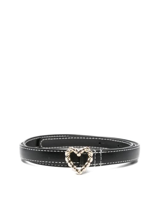 Maje White Heart-Buckle Leather Belt