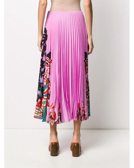 Valentino Garavani Pink Floral Print Pleated Skirt