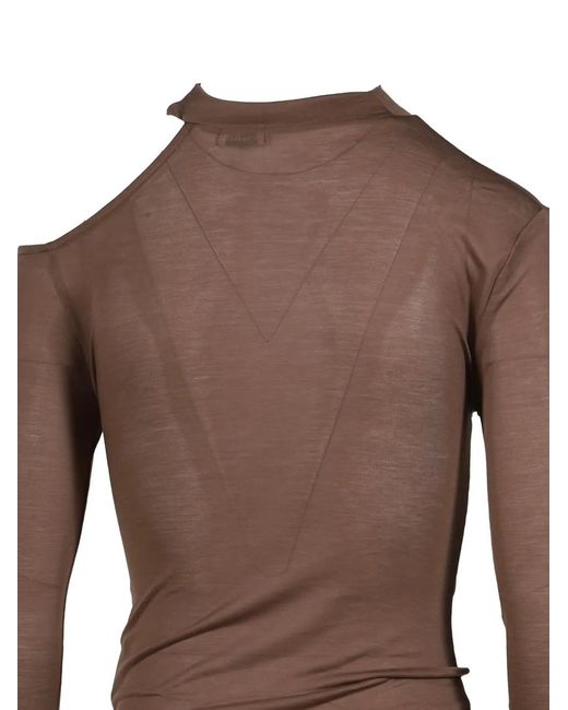 VIVAMUS Brown Gathered Cold-Shoulder Top