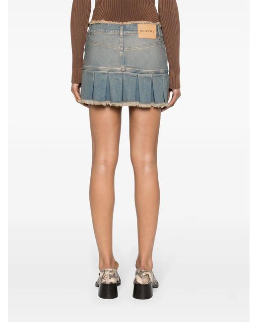 M I S B H V Blue Pleated Denim Mini Skirt - Women's - Recycled Polyester/spandex/elastane/cotton/recycled Cotton