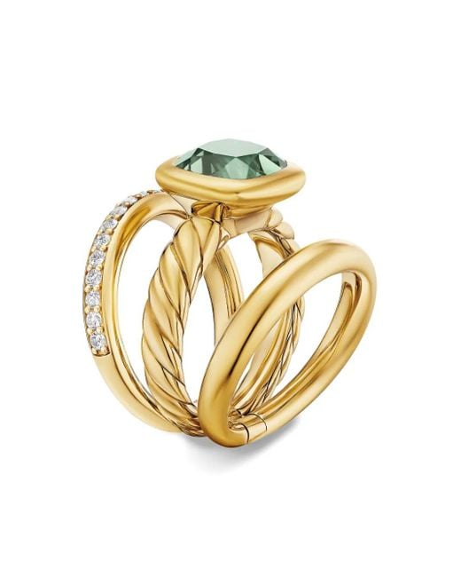David Yurman Metallic 18K Dy Mercer Four Row Diamond And Prasiolite Ring