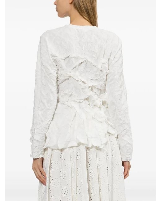Comme des Garçons White Ruffled Long-Sleeve Blouse