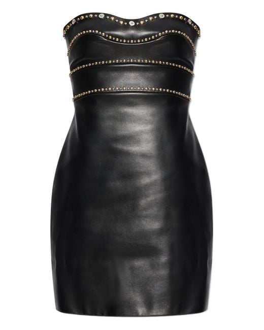 Versace Kleedjes ,Zwart ,Leer Leren Off-Shoulder Jurk in het Black